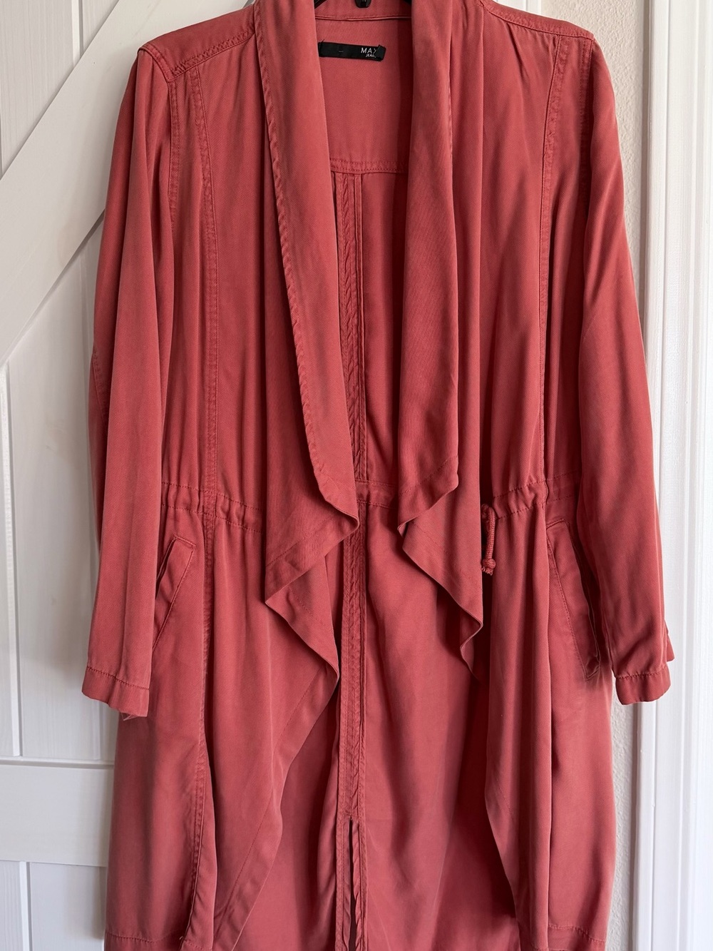 Maje Coral-Pink Draped Open-Front Trench